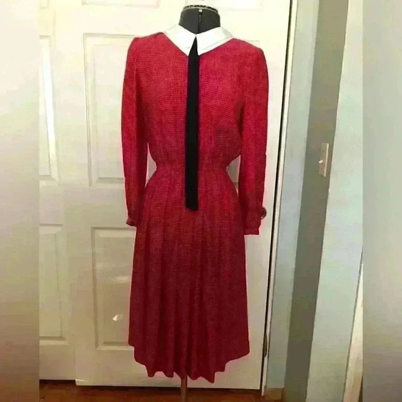 Vtg Retro 80s Mammina Tokyo Chiffon Dress Plaid Re - Picture 2 of 11